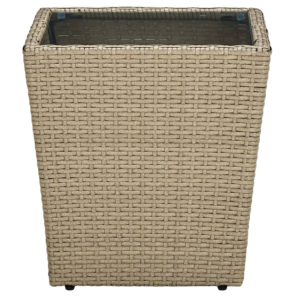 vidaXL Tea Table Beige 41.5x41.5x44 cm Poly Rattan and Tempered Glass