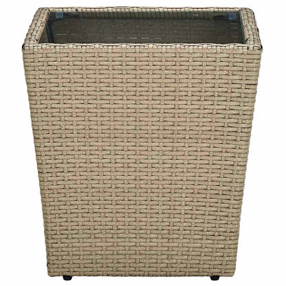 310557 vidaXL Tea Table Beige 41,5x41,5x44 cm Poly Rattan and Tempered Glass