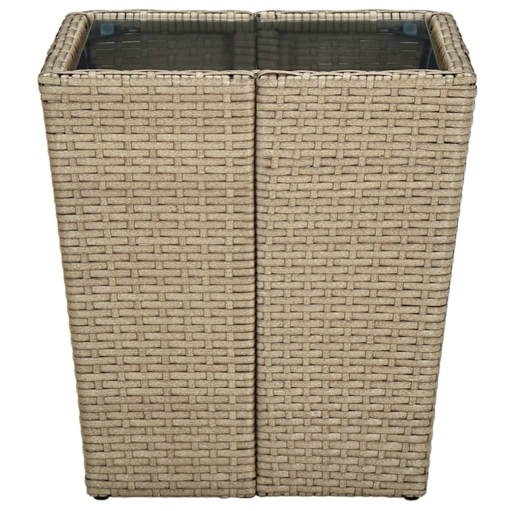 vidaXL Tea Table Beige 41.5x41.5x44 cm Poly Rattan and Tempered Glass