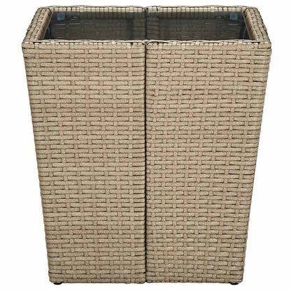 310557 vidaXL Tea Table Beige 41,5x41,5x44 cm Poly Rattan and Tempered Glass