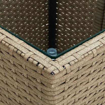 310557 vidaXL Tea Table Beige 41,5x41,5x44 cm Poly Rattan and Tempered Glass