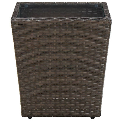 vidaXL Tea Table Brown 41.5x41.5x44 cm Poly Rattan and Tempered Glass