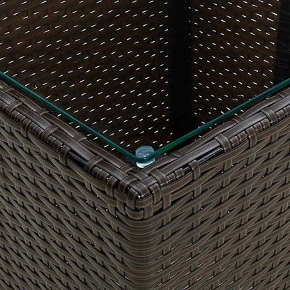 310558 vidaXL Tea Table Brown 41,5x41,5x44 cm Poly Rattan and Tempered Glass