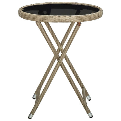 vidaXL Tea Table Beige 60 cm Poly Rattan and Tempered Glass