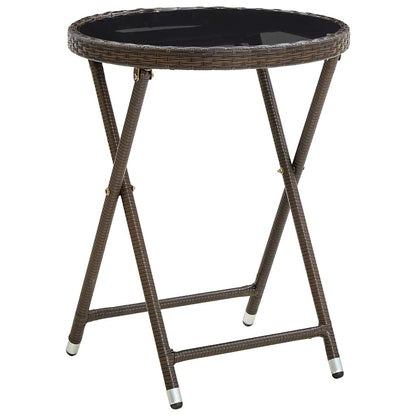 310560 vidaXL Tea Table Brown 60 cm Poly Rattan and Tempered Glass