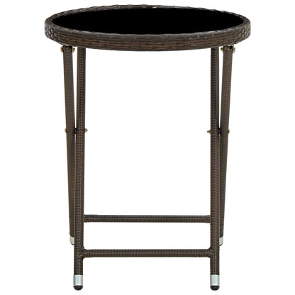 vidaXL Tea Table Brown 60 cm Poly Rattan and Tempered Glass