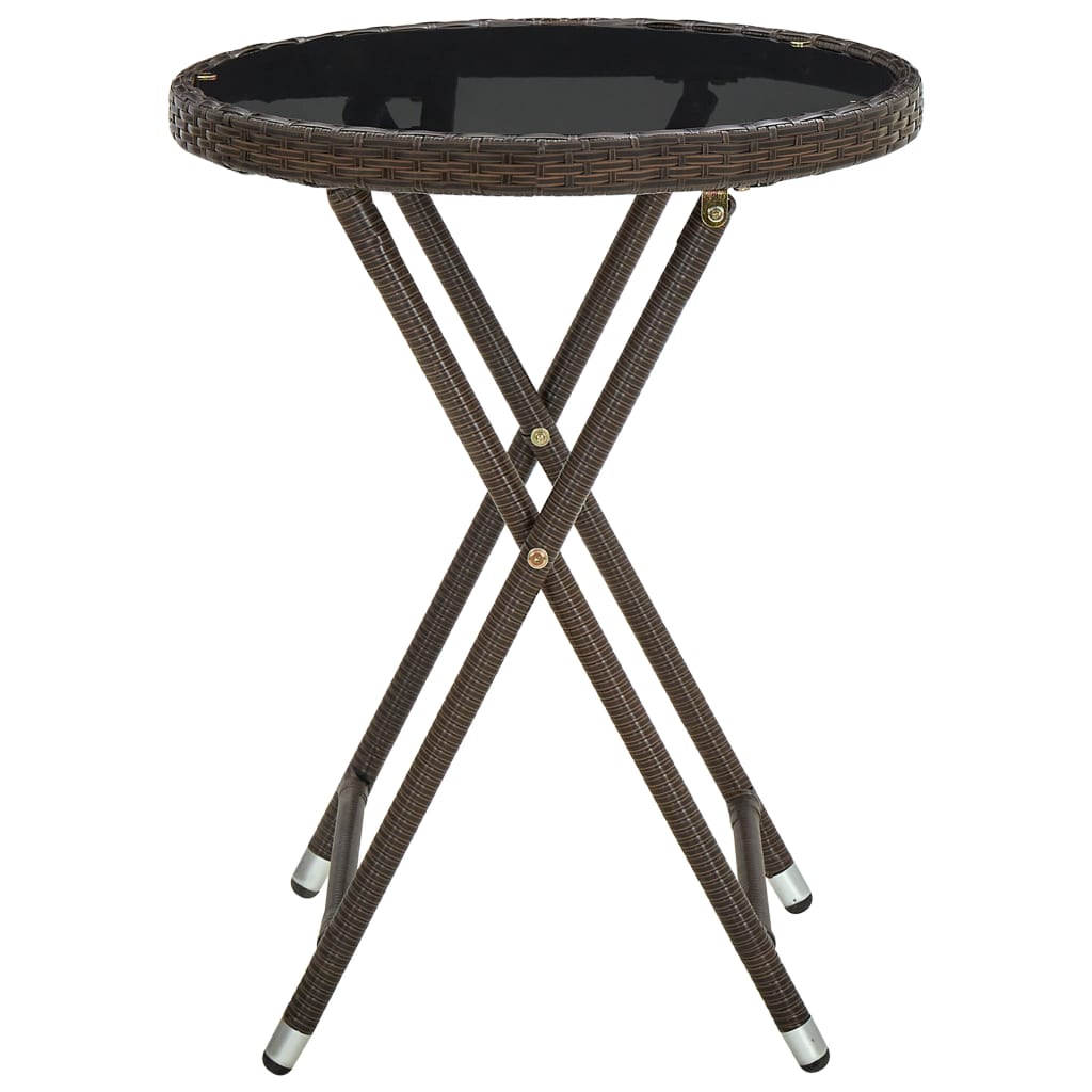 vidaXL Tea Table Brown 60 cm Poly Rattan and Tempered Glass
