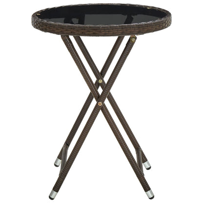 vidaXL Tea Table Brown 60 cm Poly Rattan and Tempered Glass