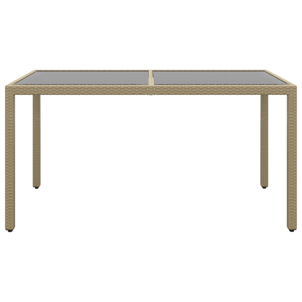 vidaXL Garden Table 150x90x75 cm Tempered Glass and Poly Rattan Beige