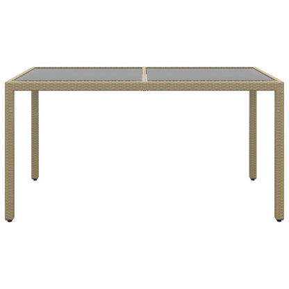vidaXL Garden Table 150x90x75 cm Tempered Glass and Poly Rattan Beige