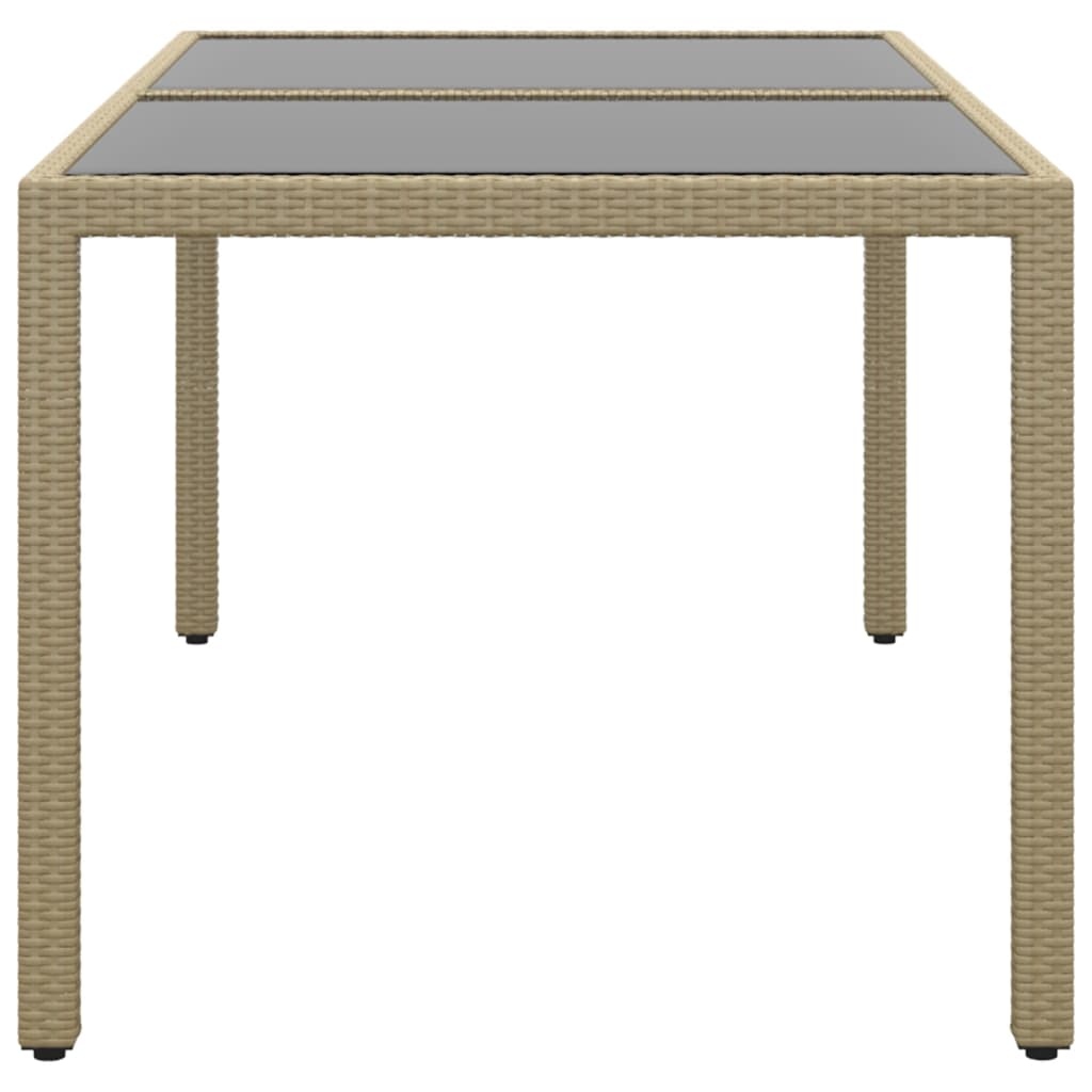 vidaXL Garden Table 150x90x75 cm Tempered Glass and Poly Rattan Beige
