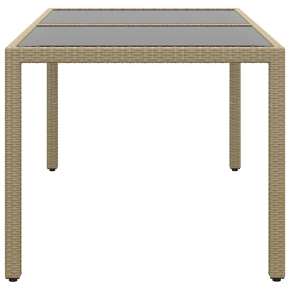 vidaXL Garden Table 150x90x75 cm Tempered Glass and Poly Rattan Beige