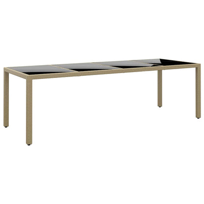 vidaXL Garden Table with Glass Top Beige Poly Rattan