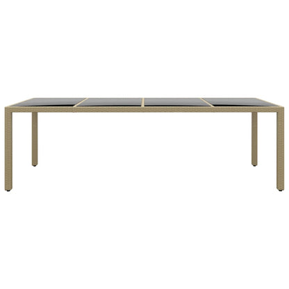 vidaXL Garden Table with Glass Top Beige Poly Rattan