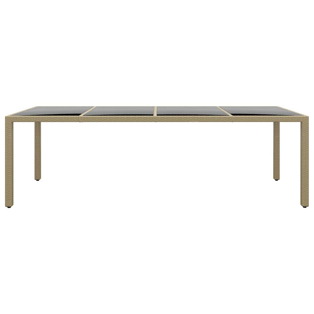 vidaXL Garden Table with Glass Top Beige Poly Rattan