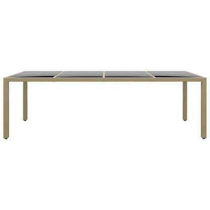vidaXL Garden Table with Glass Top Beige Poly Rattan