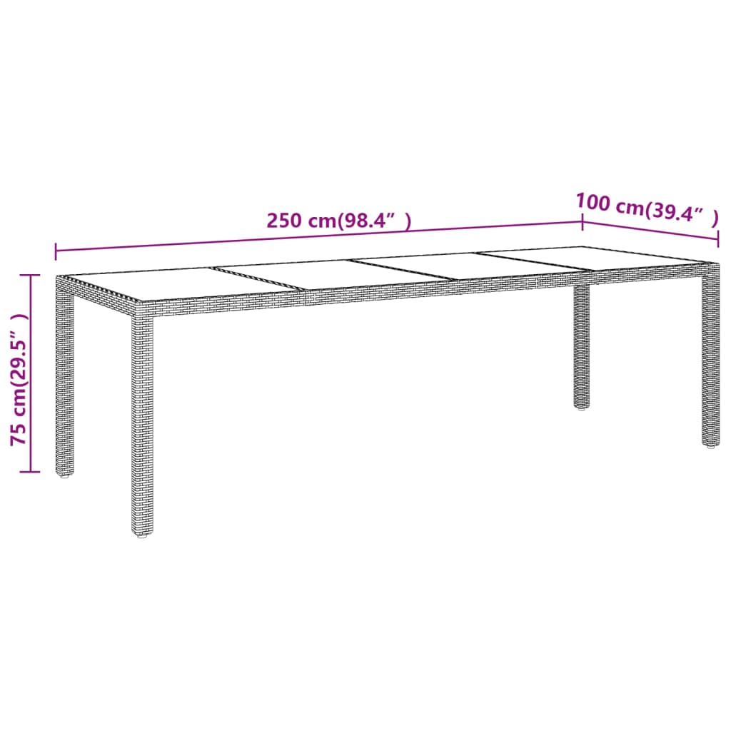 vidaXL Garden Table with Glass Top Brown Poly Rattan