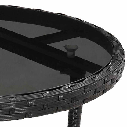 310598 vidaXL Garden Table Ø60x75 cm Tempered Glass and Poly Rattan Black