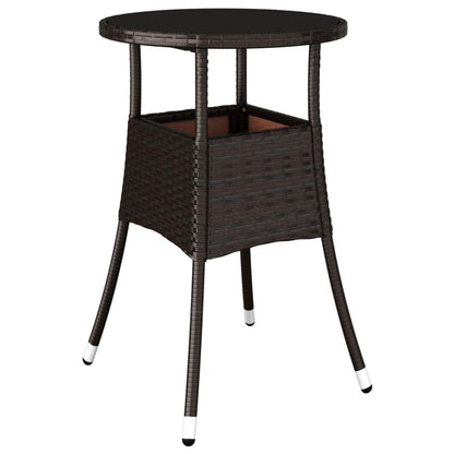 vidaXL Garden Table Ø60x75 cm Tempered Glass and Poly Rattan Brown