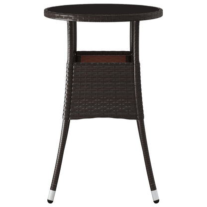 vidaXL Garden Table Ø60x75 cm Tempered Glass and Poly Rattan Brown