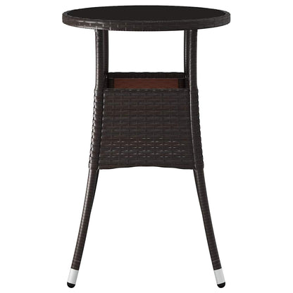 310599 vidaXL Garden Table Ø60x75 cm Tempered Glass and Poly Rattan Brown