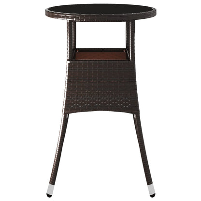 vidaXL Garden Table Ø60x75 cm Tempered Glass and Poly Rattan Brown