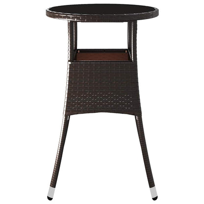 310599 vidaXL Garden Table Ø60x75 cm Tempered Glass and Poly Rattan Brown