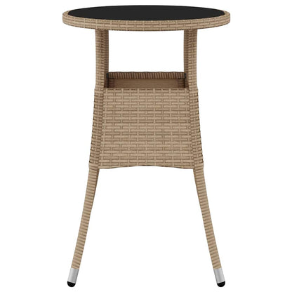 310601 vidaXL Garden Table Ø60x75 cm Tempered Glass and Poly Rattan Beige