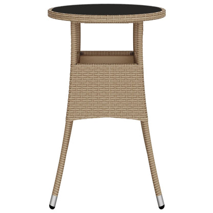 vidaXL Garden Table Ø60x75 cm Tempered Glass and Poly Rattan Beige