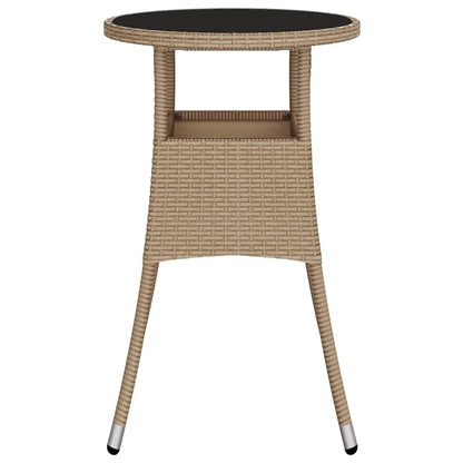 310601 vidaXL Garden Table Ø60x75 cm Tempered Glass and Poly Rattan Beige