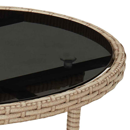 310601 vidaXL Garden Table Ø60x75 cm Tempered Glass and Poly Rattan Beige