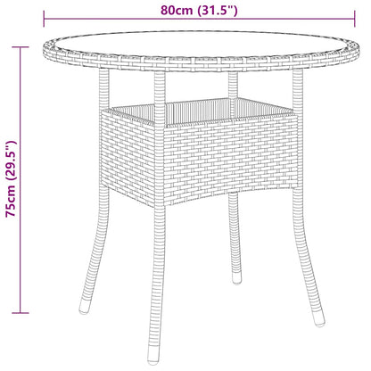 310604 vidaXL Garden Table Ø80x75 cm Tempered Glass and Poly Rattan Black