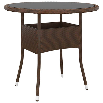 310605 vidaXL Garden Table Ø80x75 cm Tempered Glass and Poly Rattan Brown
