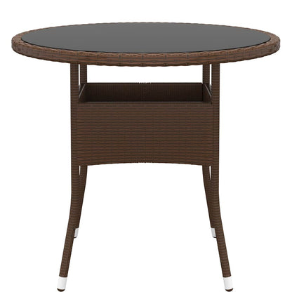310605 vidaXL Garden Table Ø80x75 cm Tempered Glass and Poly Rattan Brown