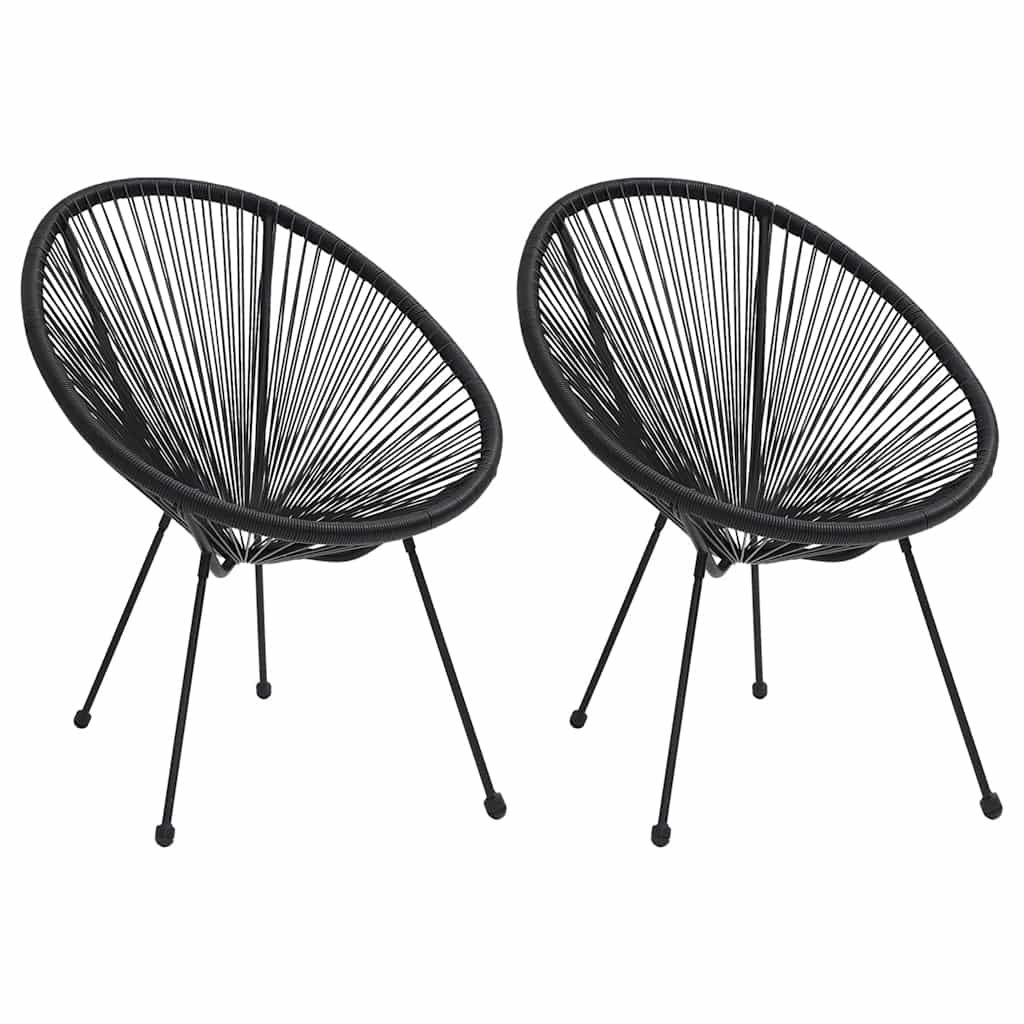 vidaXL Moon Chair | Set of 2 | Black | Round PVC Rattan | Garden Chair | Round