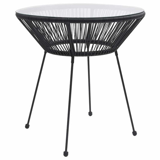 312165 vidaXL Garden Dining Table Black Ø70x74 cm Rattan and Glass