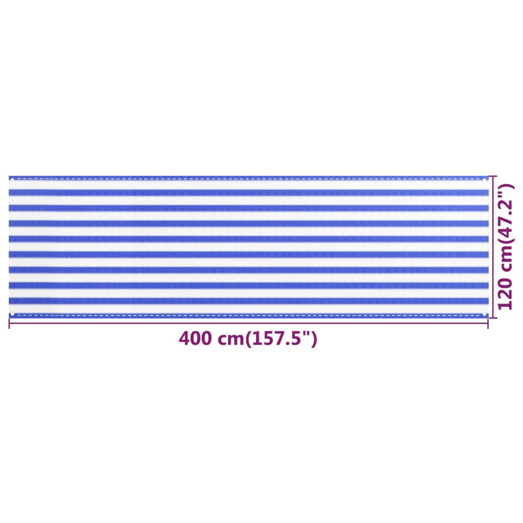 vidaXL Balcony Screen Blue and White 120x400 cm HDPE