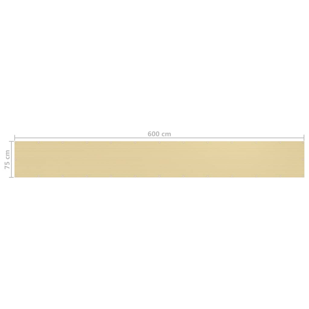vidaXL Balcony Screen Beige 75x600 cm HDPE