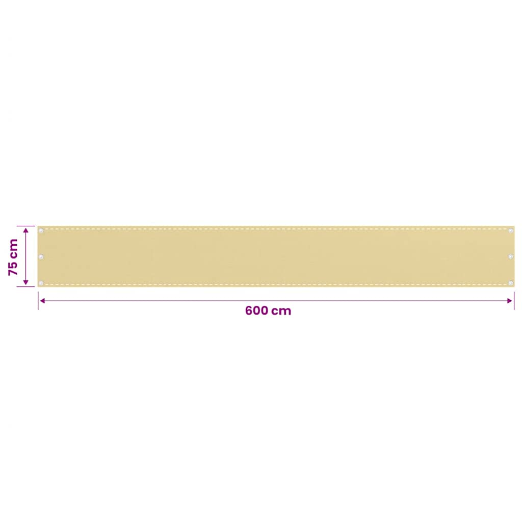 310911 vidaXL Balcony Screen Beige 75x600 cm HDPE