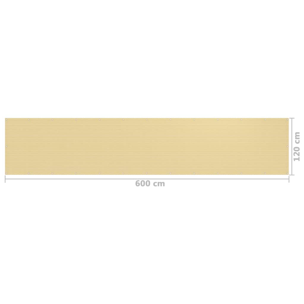vidaXL Balcony Screen Beige 120x600 cm HDPE