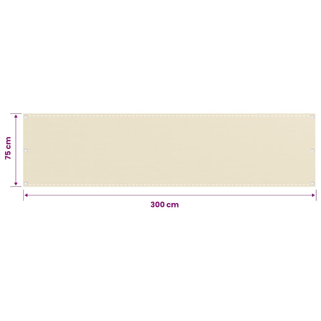 vidaXL Balcony Screen Cream 75x300 cm HDPE