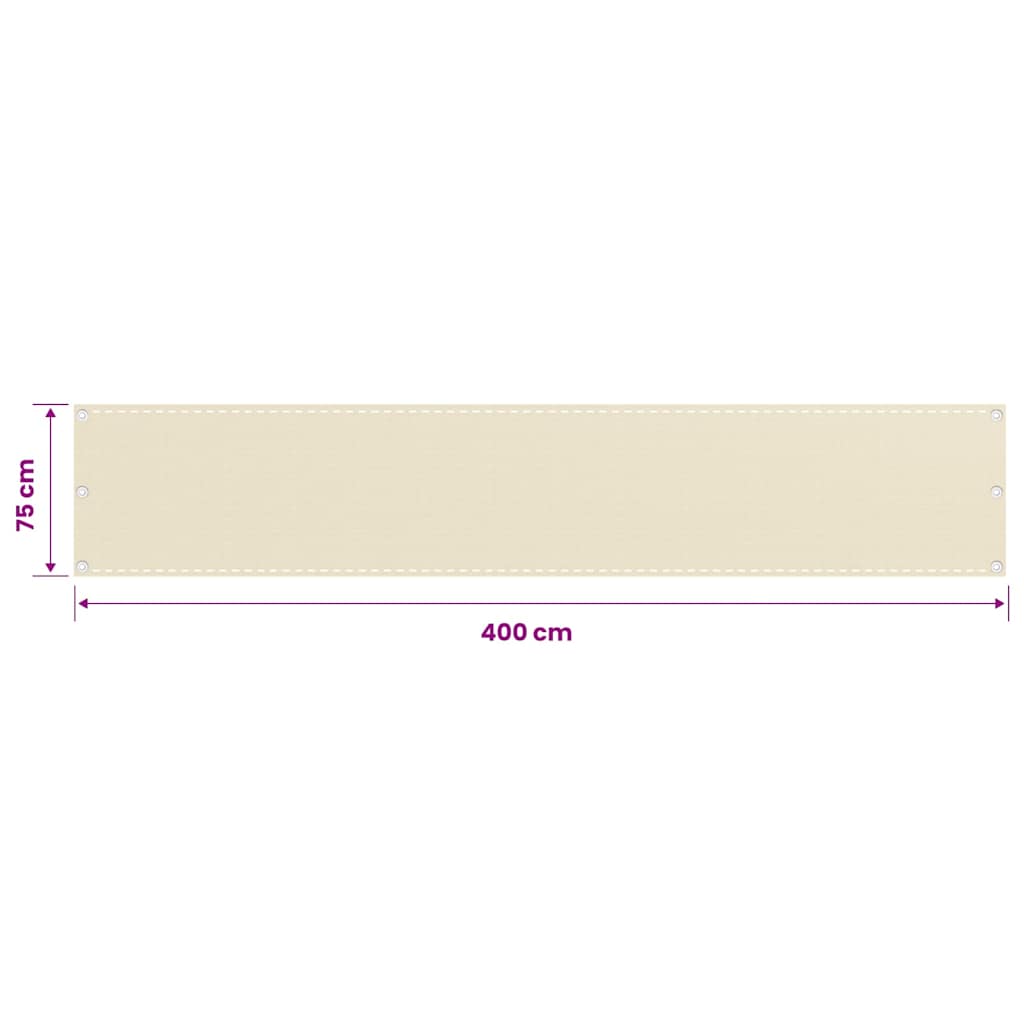 vidaXL Balcony Screen Cream 75x400 cm HDPE
