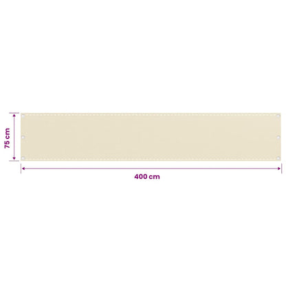 vidaXL Balcony Screen Cream 75x400 cm HDPE
