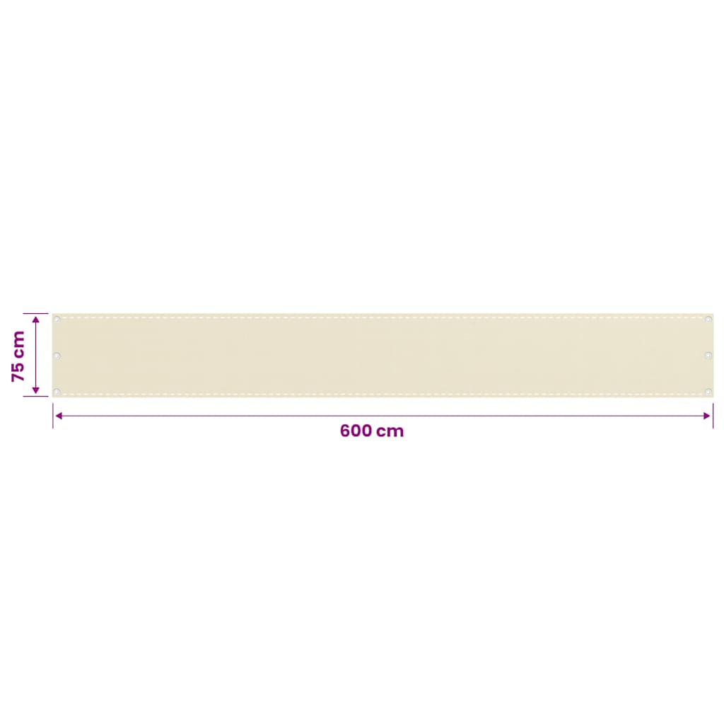 vidaXL Balcony Screen Cream 75x600 cm HDPE