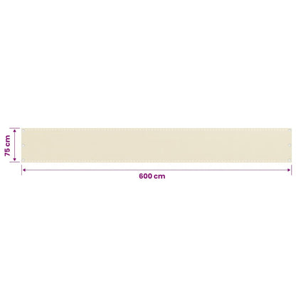 vidaXL Balcony Screen Cream 75x600 cm HDPE