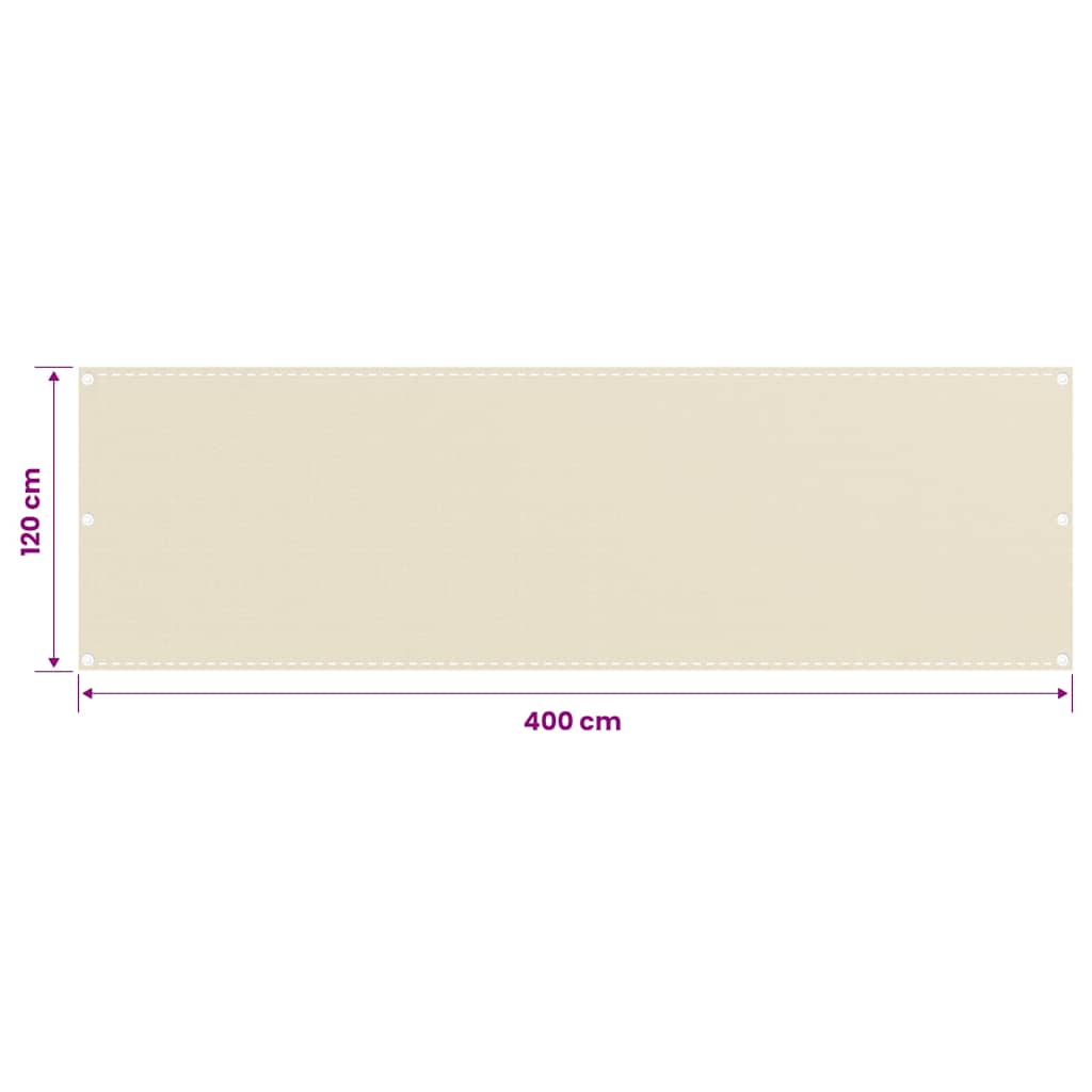 310929 vidaXL Balcony Screen Cream 120x400 cm HDPE