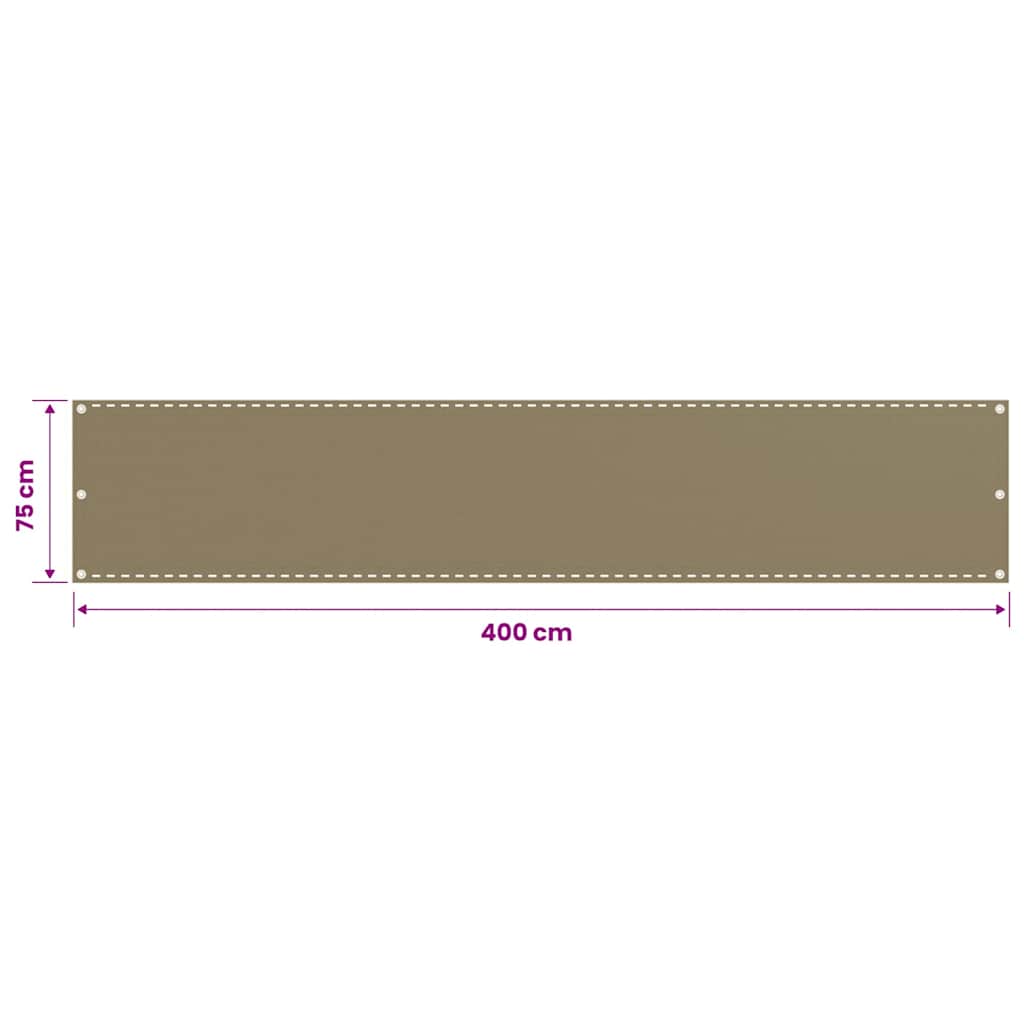 310957 vidaXL Balcony Screen Taupe 75x400 cm HDPE