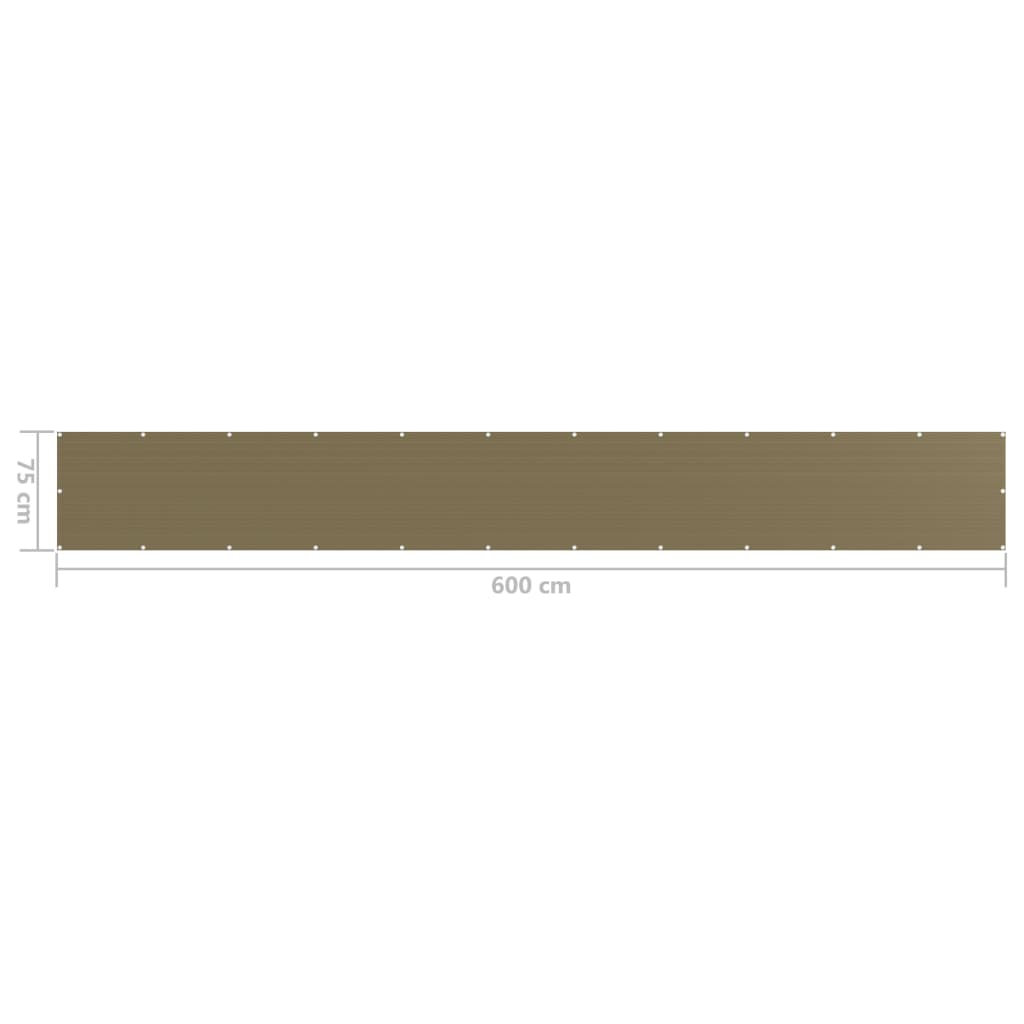 vidaXL Balcony Screen Taupe 75x600 cm HDPE