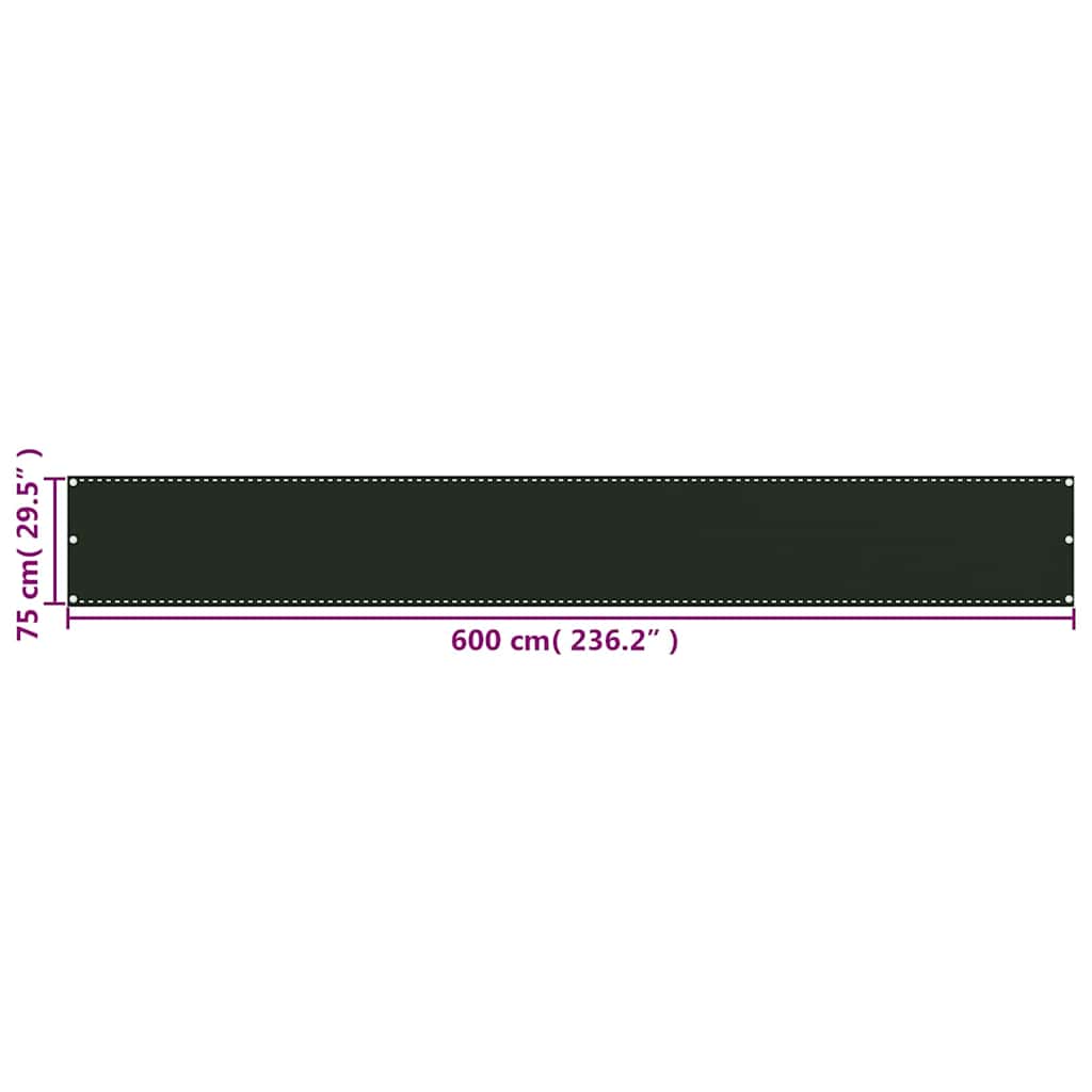 310971 vidaXL Balcony Screen Dark Green 75x600 cm HDPE