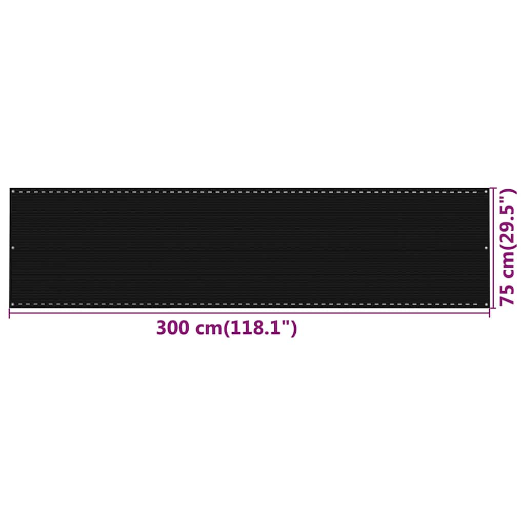 311028 vidaXL Balcony Screen Black 75x300 cm HDPE